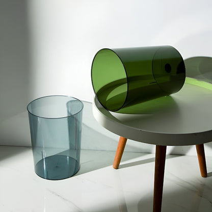 Transparante moderne prullenbak met minimalistisch ruimtebesparend ontwerp