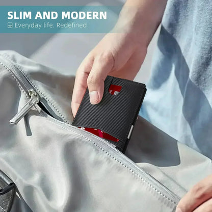 TravelPrime RFID-blokerende slank rejsepung carbon-look bifold
