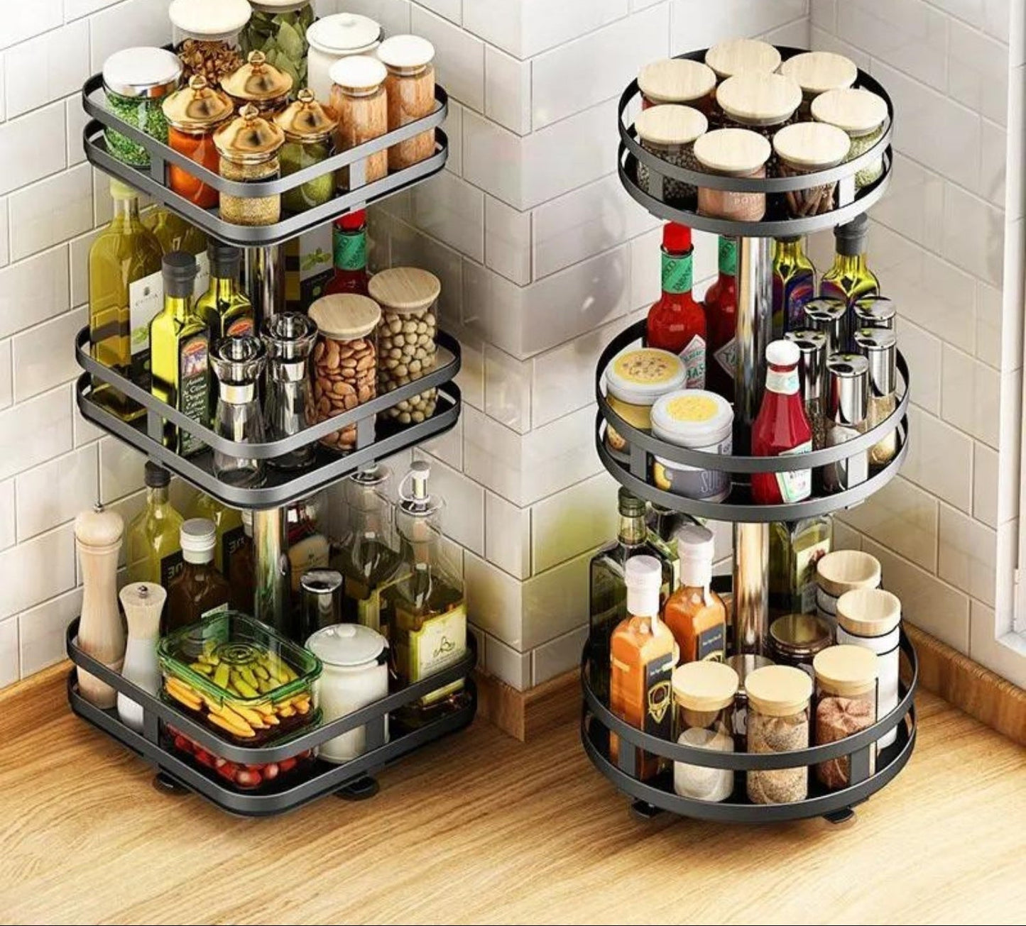 TwistRack 360 roterende opbevaringshylde med justerbart design til pladsbesparende hjemmeorganisering
