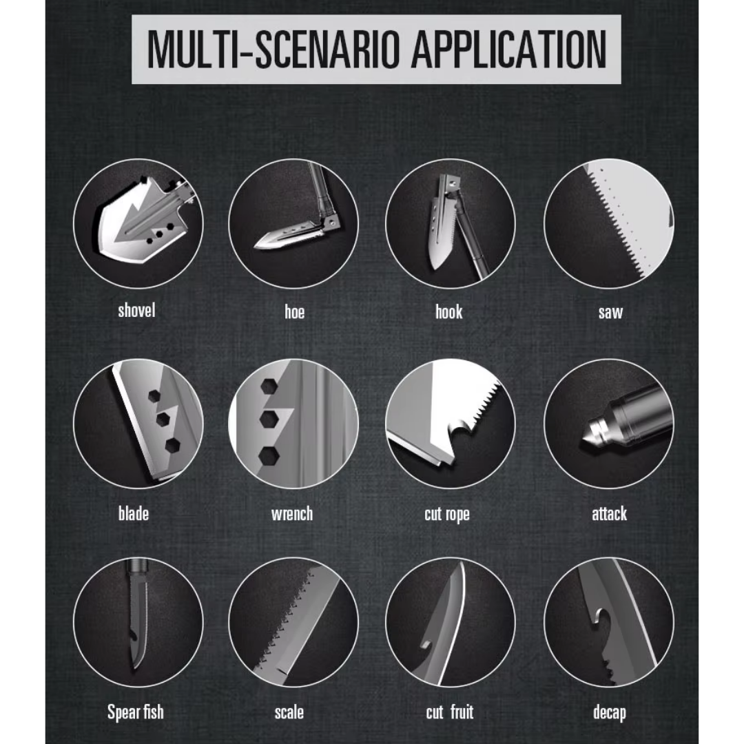 Ultieme tactische opvouwbare schop – 16-in-1 survival- en camping multitool