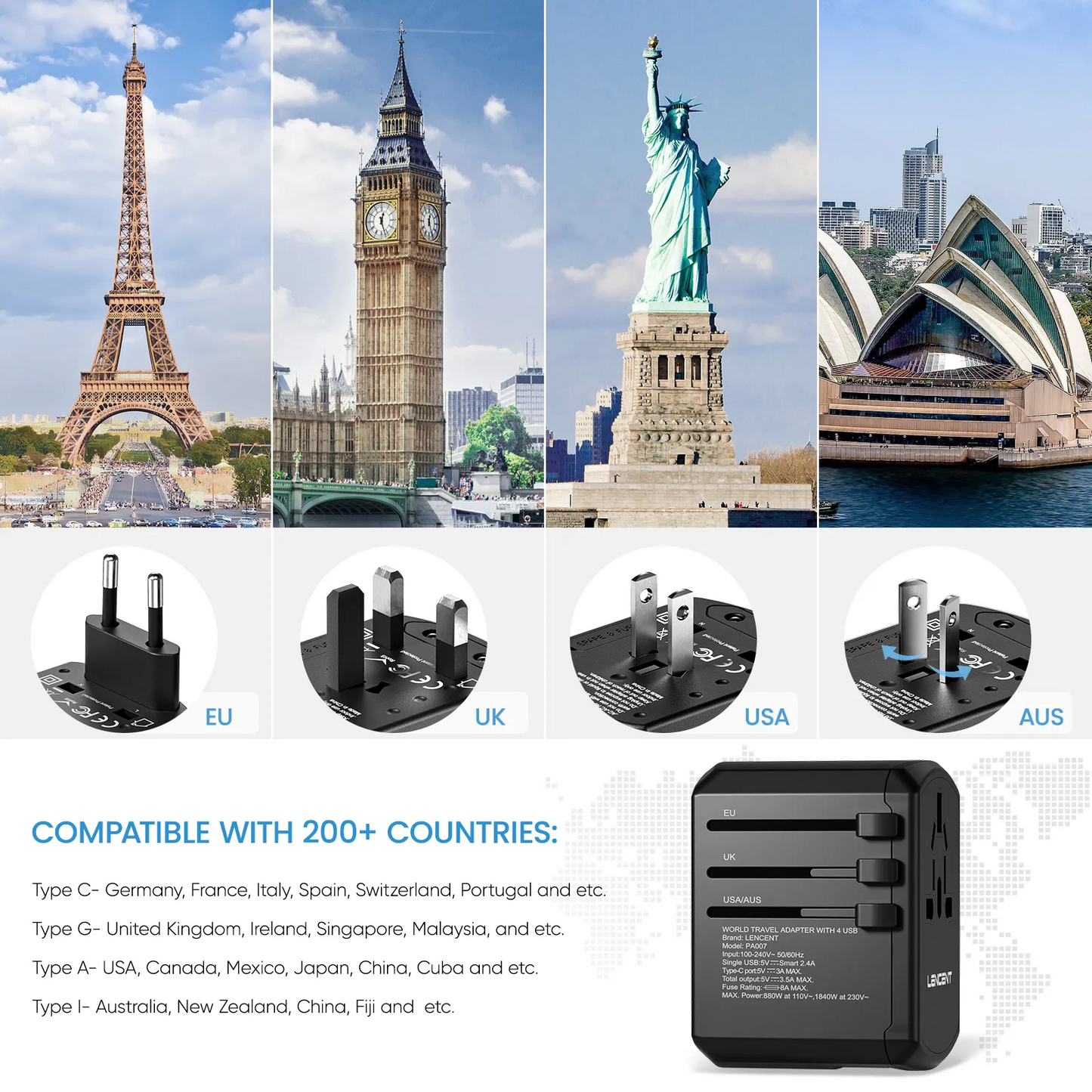 Ultimate Travel Power Hub Universal Adapter with USB Ports