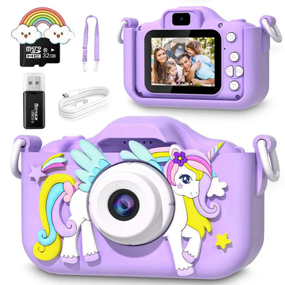 Einhorn Kinderkamera mit 32GB SD-Karte HD Foto- und Videospielzeugkamera für Kinder