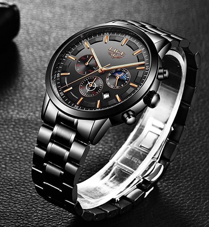 VanguardTime Mænds Sorte Stålur Slankt Quartz Design