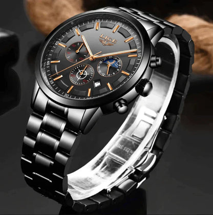 VanguardTime Mænds Sorte Stålur Slankt Quartz Design