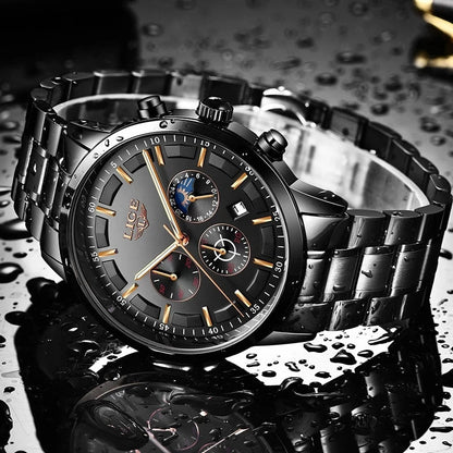 VanguardTime Mænds Sorte Stålur Slankt Quartz Design