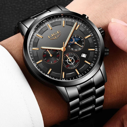 VanguardTime Mænds Sorte Stålur Slankt Quartz Design