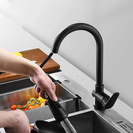 Velvra Matte Black Pull Out Kitchen Tap Dual Spray Mixer