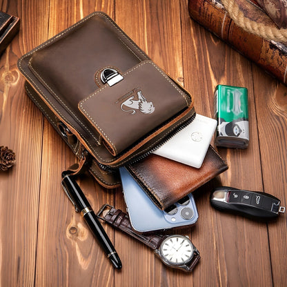 Vidal Mænds Læder Taljebælte Multi-lomme Crossbody