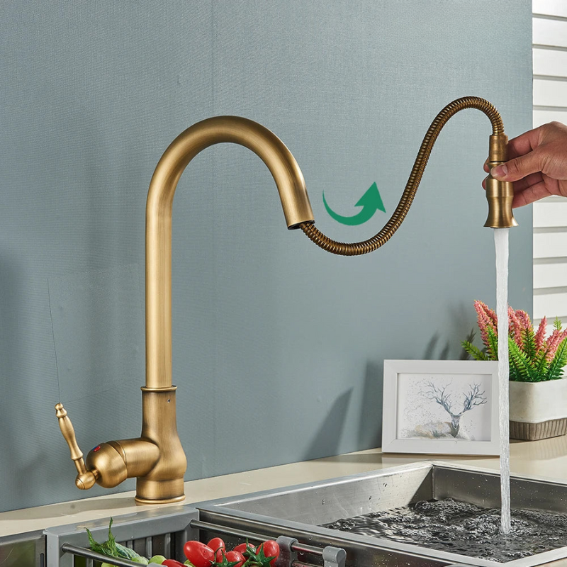 VintageTap Antique Brass Kitchen Faucet with Swivel Spout