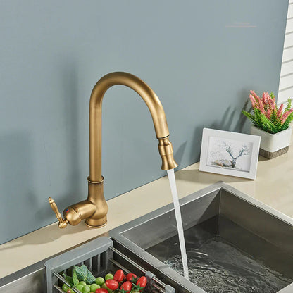 VintageTap Antique Brass Kitchen Faucet with Swivel Spout