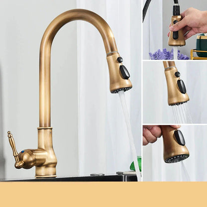VintageTap Antique Brass Kitchen Faucet with Swivel Spout