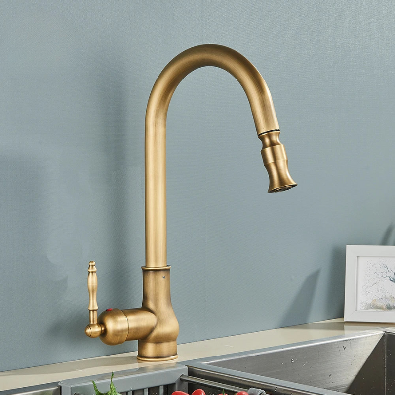 VintageTap Antique Brass Kitchen Faucet with Swivel Spout