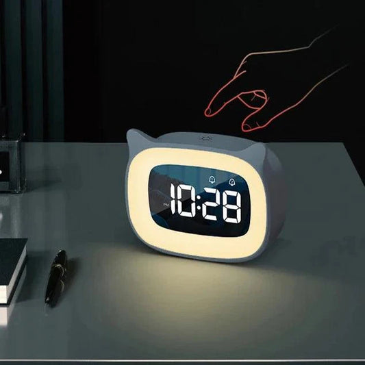 Voice Controlled LED Alarm Clock Rechargeable Night Light with Dual Alarms