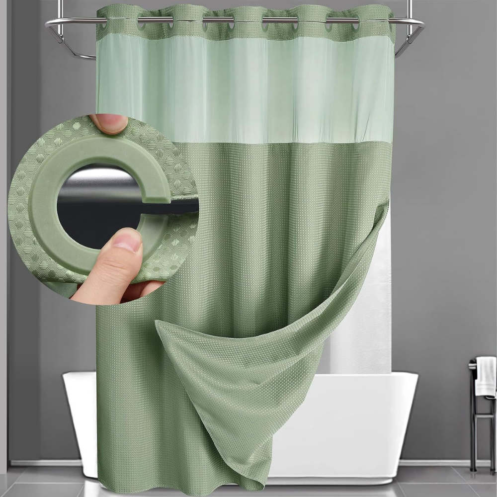 Waffle Shower Curtain Double Layer Geometric Fabric Bathroom Set