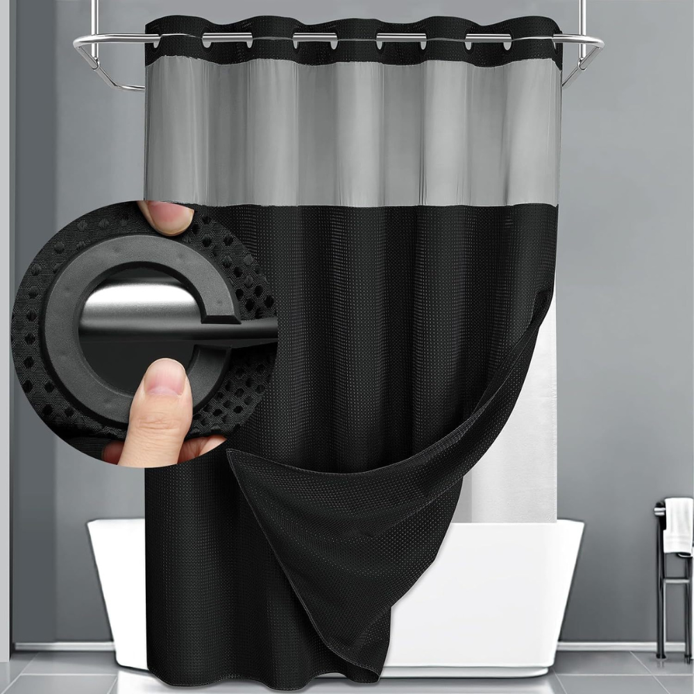 Waffle Shower Curtain Double Layer Geometric Fabric Bathroom Set