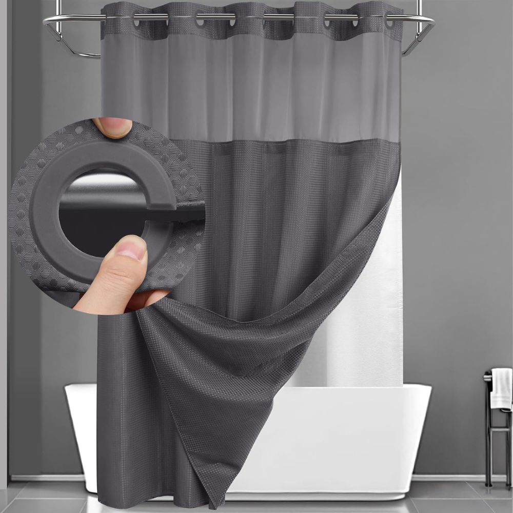 Waffle Shower Curtain Double Layer Geometric Fabric Bathroom Set