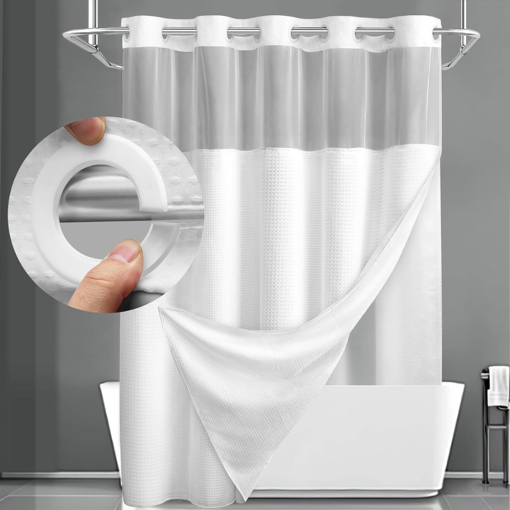 Waffle Shower Curtain Double Layer Geometric Fabric Bathroom Set