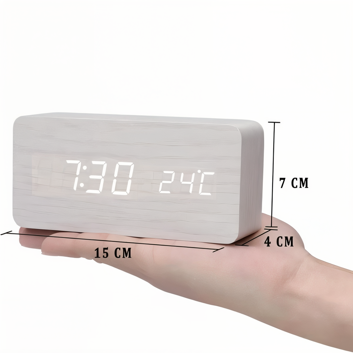 WakeyCue Wooden LED Alarm Clock with Temperature and Humidity Display