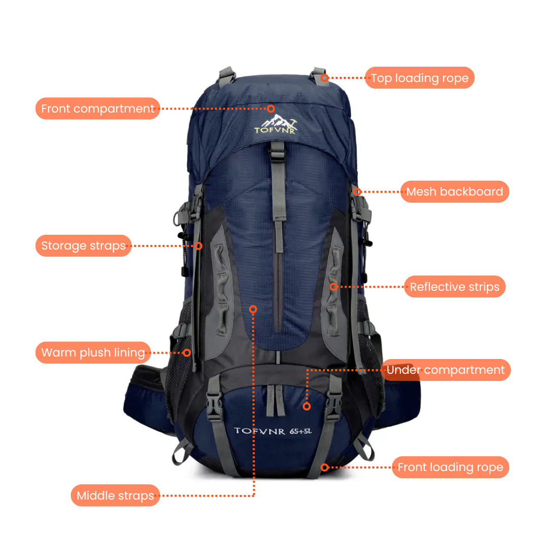 Waterdichte 60L outdoor rugzak – duurzaam en ruim voor wandelen en reizen