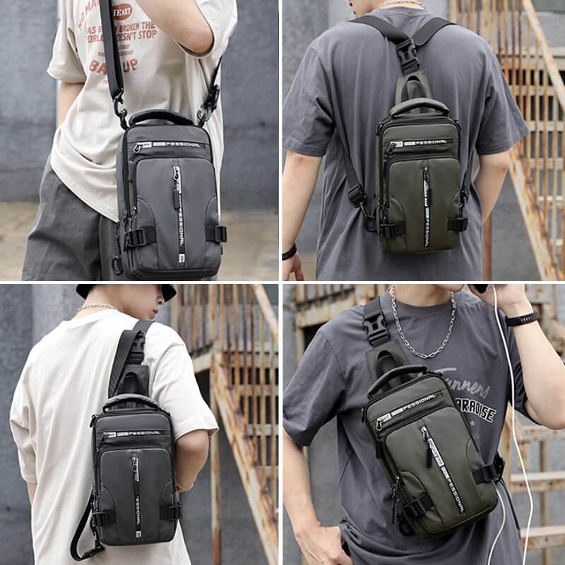 Waterproof Oxford Crossbody Bag Anti Theft Sling with USB Charging