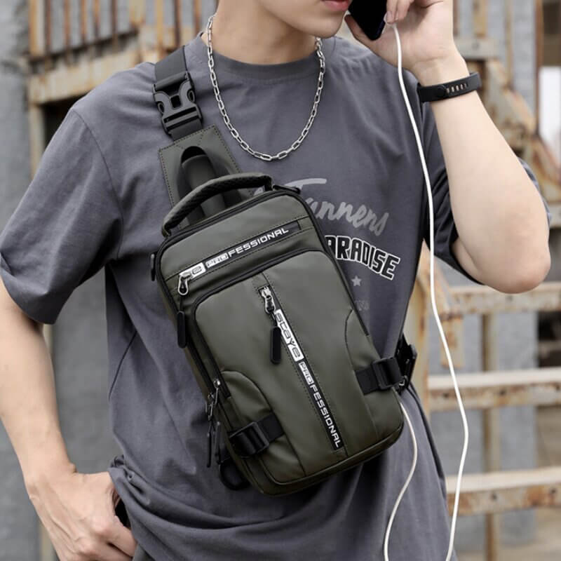Waterproof Oxford Crossbody Bag Anti Theft Sling with USB Charging