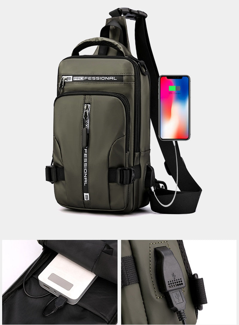 Waterproof Oxford Crossbody Bag Anti Theft Sling with USB Charging