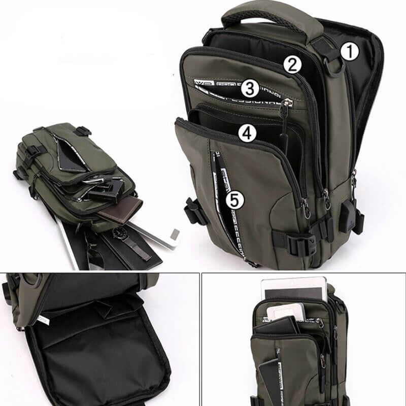 Waterproof Oxford Crossbody Bag Anti Theft Sling with USB Charging