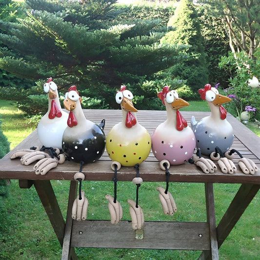 Whimsical Big Eyed Rooster Garden Statue with Weatherproof Design