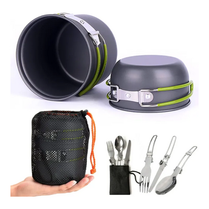 Wildaro – Tragbares Camping-Kochgeschirr-Set mit klappbarem Besteck