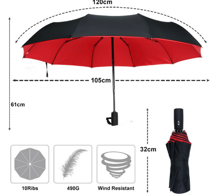 Winddichter Sturm-Regenschirm, kompakt, leicht, mit automatischem Öffnungsmechanismus  