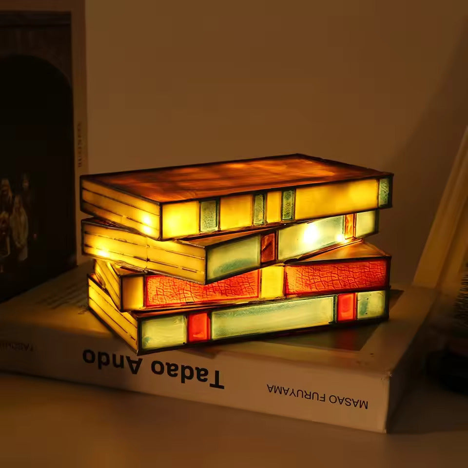 Wireless Mosaic Book Lamp Tiffany Style Decorative Table Light