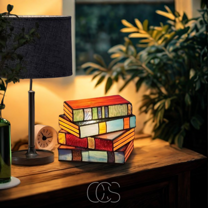 Wireless Mosaic Book Lamp Tiffany Style Decorative Table Light