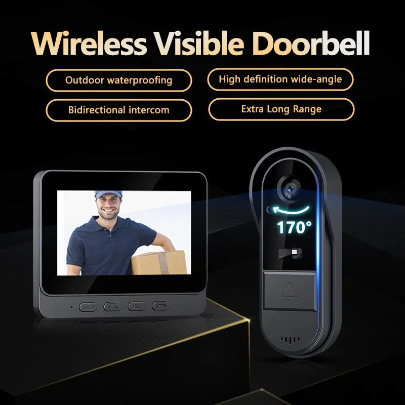 Wireless Video Doorbell with Intercom and 4.3 Inch Display