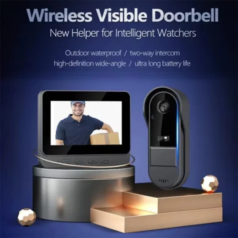 Wireless Video Doorbell with Intercom and 4.3 Inch Display