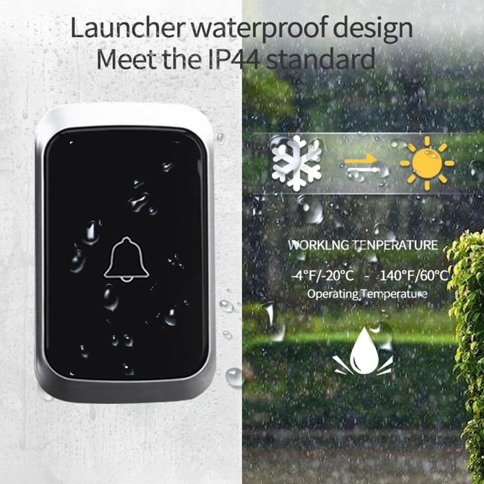 Wireless Waterproof Doorbell – LED Flash & Adjustable Chimes