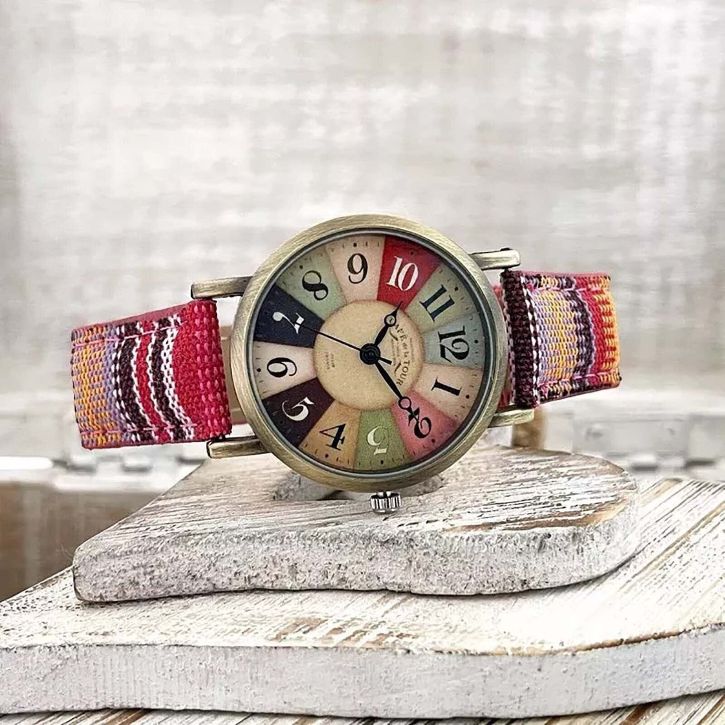 Zegarek retro Wise z paskiem z denimu i płótna, unisex w stylu vintage