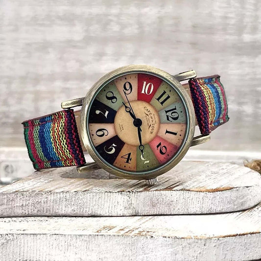 Wise Retro Watch with Denim Canvas Strap Vintage Unisex Design