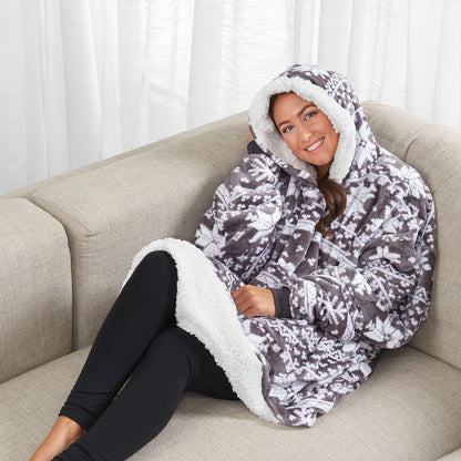 Oversized tæppe-hoodie til kvinder med lange ærmer, loungeomslag