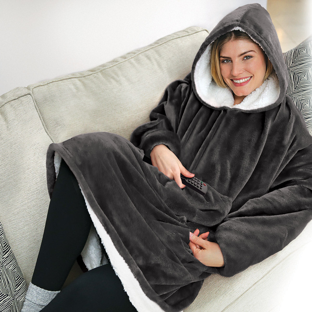 Oversized tæppe-hoodie til kvinder med lange ærmer, loungeomslag