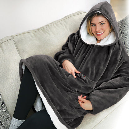 Oversized tæppe-hoodie til kvinder med lange ærmer, loungeomslag