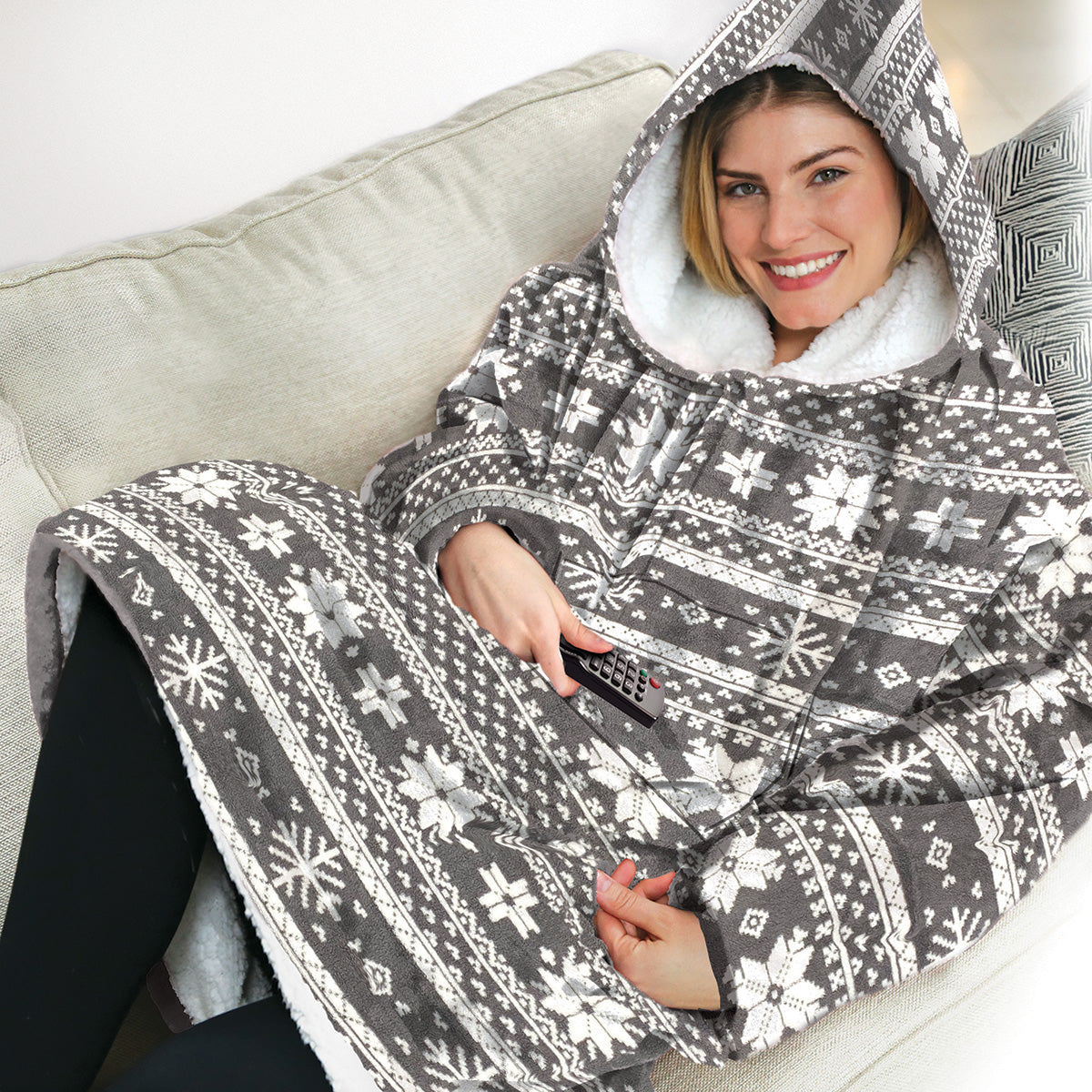Oversized tæppe-hoodie til kvinder med lange ærmer, loungeomslag