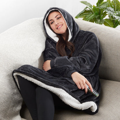 Oversized tæppe-hoodie til kvinder med lange ærmer, loungeomslag