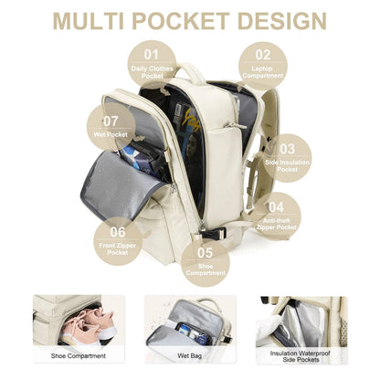 Women’s Waterproof Travel Backpack Large Capacity Anti Theft USB Charging Rucksack