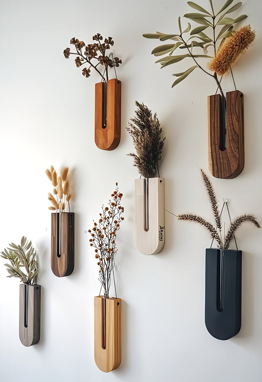 WoodFlora Rustic Wooden Wall Plant Holder Set