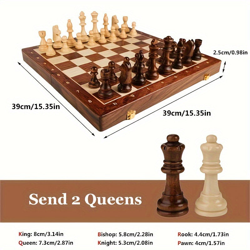 Wooden Chess Set with Solid Wood Pieces for Classic and Competitive Play