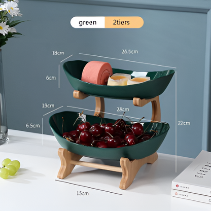 Wooden Tiered Fruit Bowl Multi Layer Display Stand