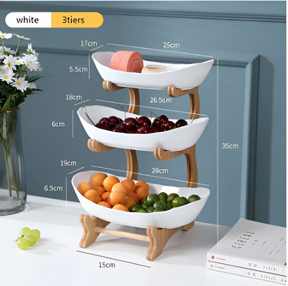 Wooden Tiered Fruit Bowl Multi Layer Display Stand