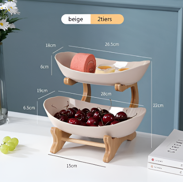 Wooden Tiered Fruit Bowl Multi Layer Display Stand
