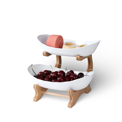 Wooden Tiered Fruit Bowl Multi Layer Display Stand