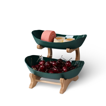 Wooden Tiered Fruit Bowl Multi Layer Display Stand